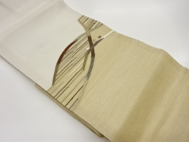 すくい織縞に曲線模様織出し夏用名古屋帯